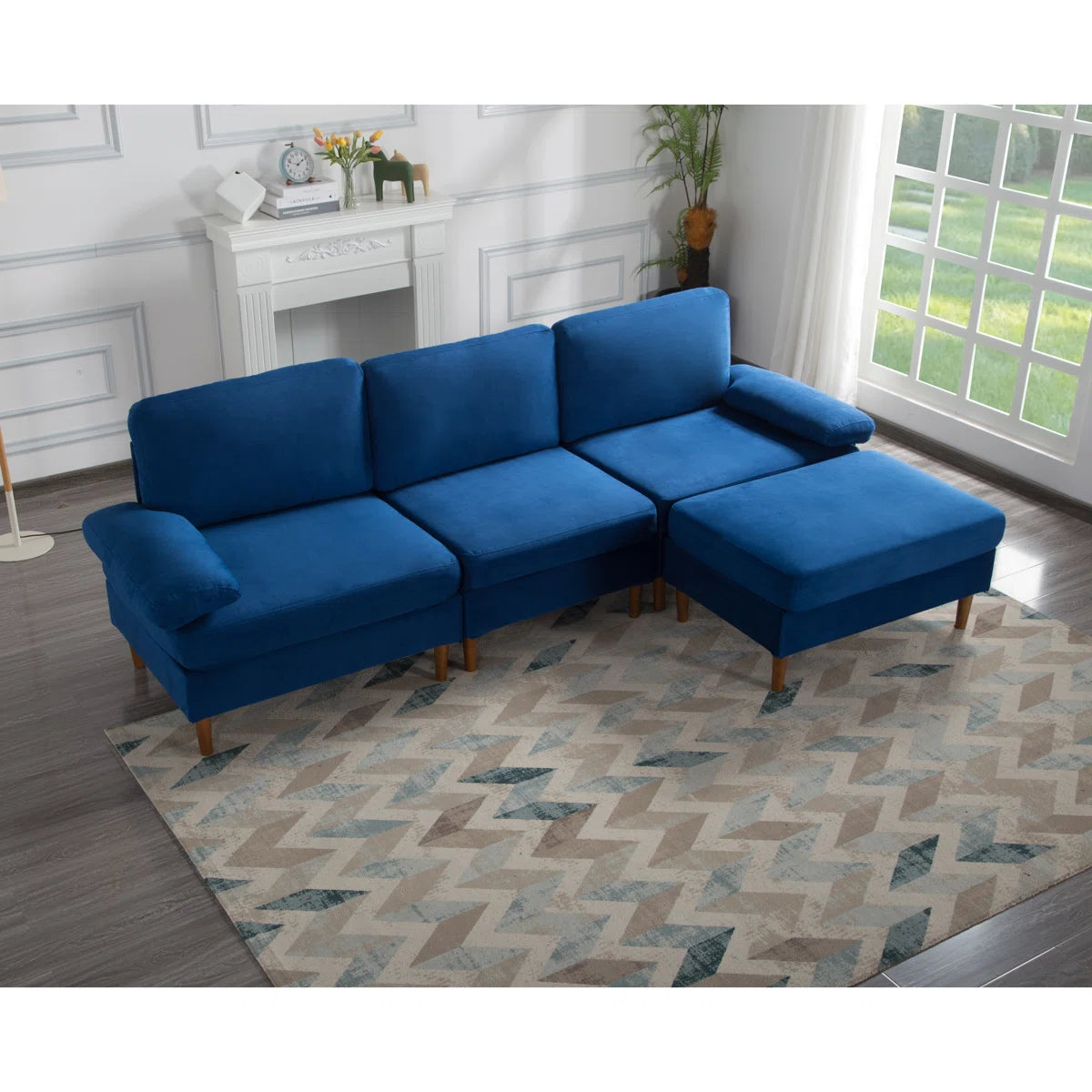 102 Inch Modular Velvet Sectional Sofa with Ottoman