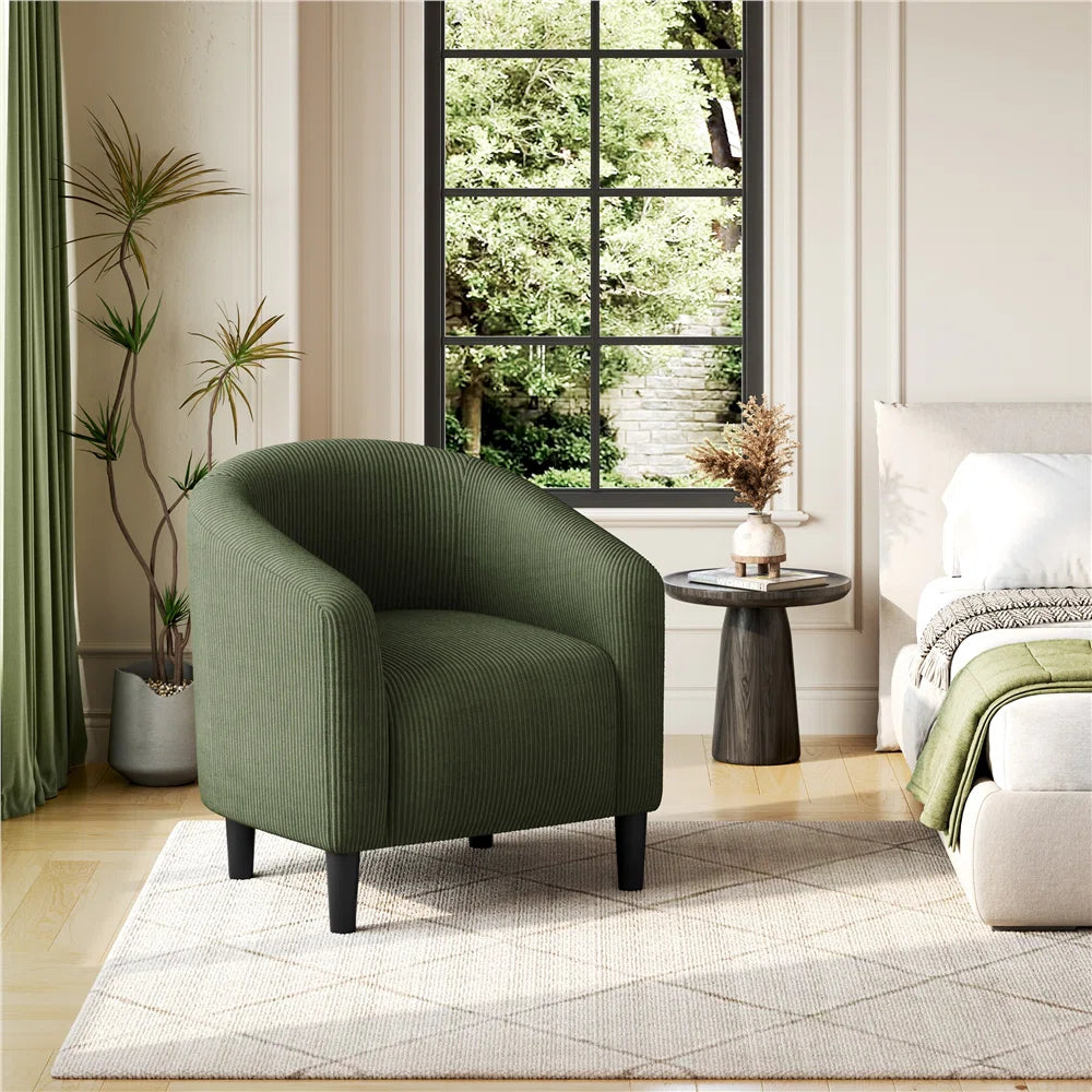 Corduroy Fabric Modern Accent Chair - Upholstered Barrel Club Chair