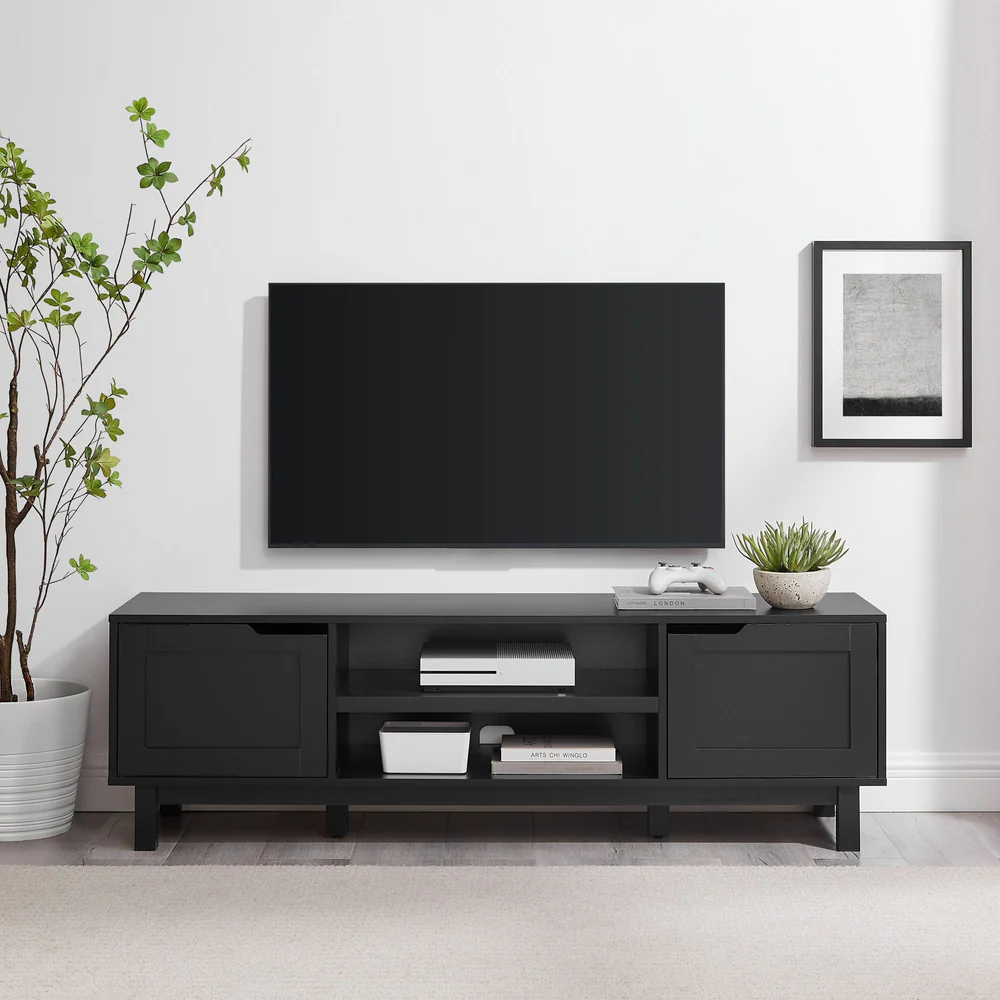 58" Black 2-Door Modern TV Stand with Storage