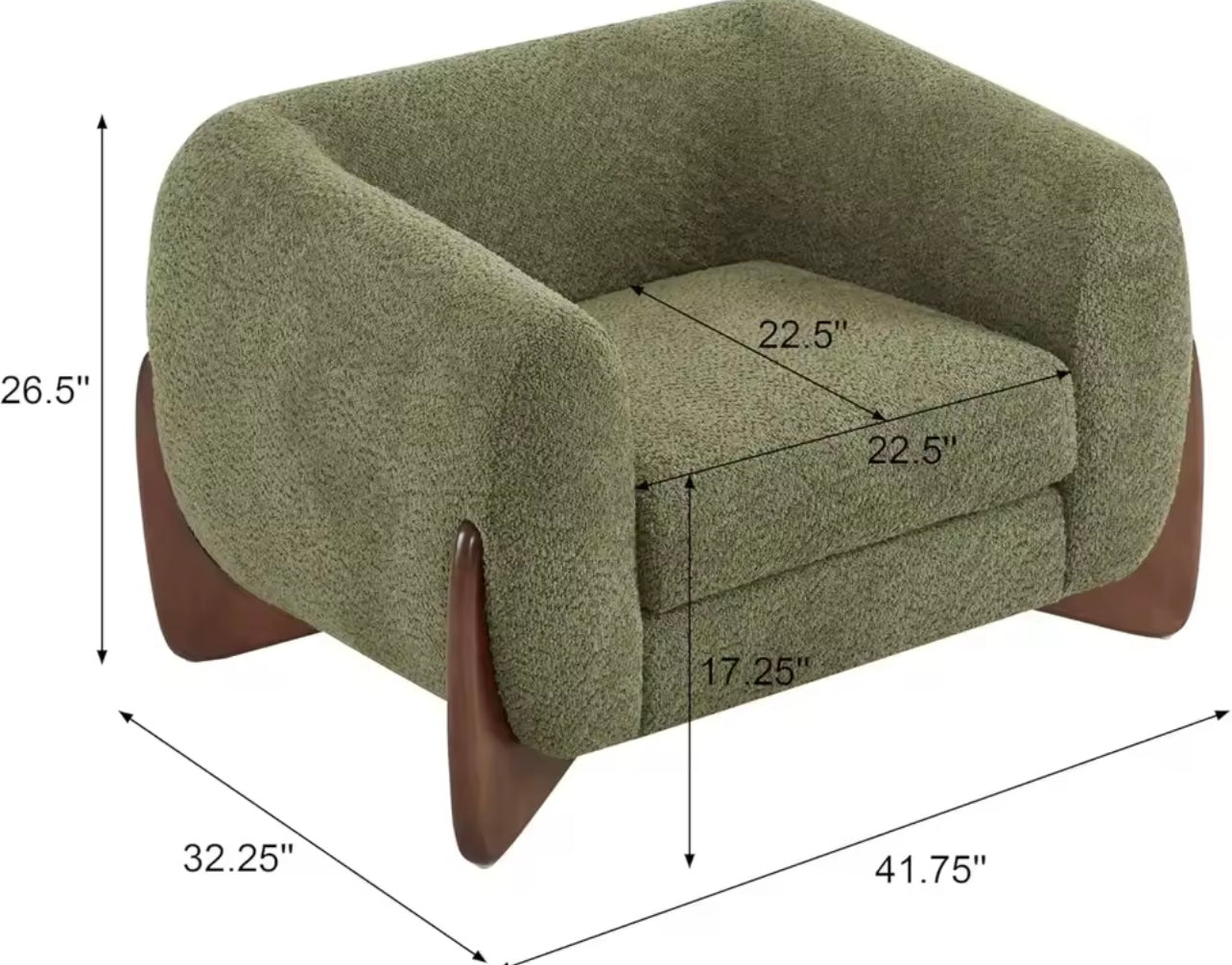 Green Accent Chair, Boucle Fabric Upholstered Club Chair