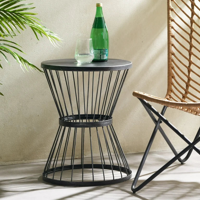 16” Modern Black Metal Side Table – Small Round Accent Table