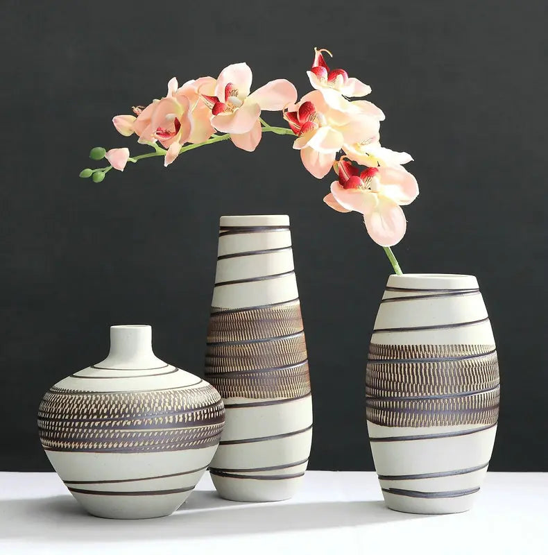 Minimalist Vintage Ceramic Vase Set (3 pcs)
