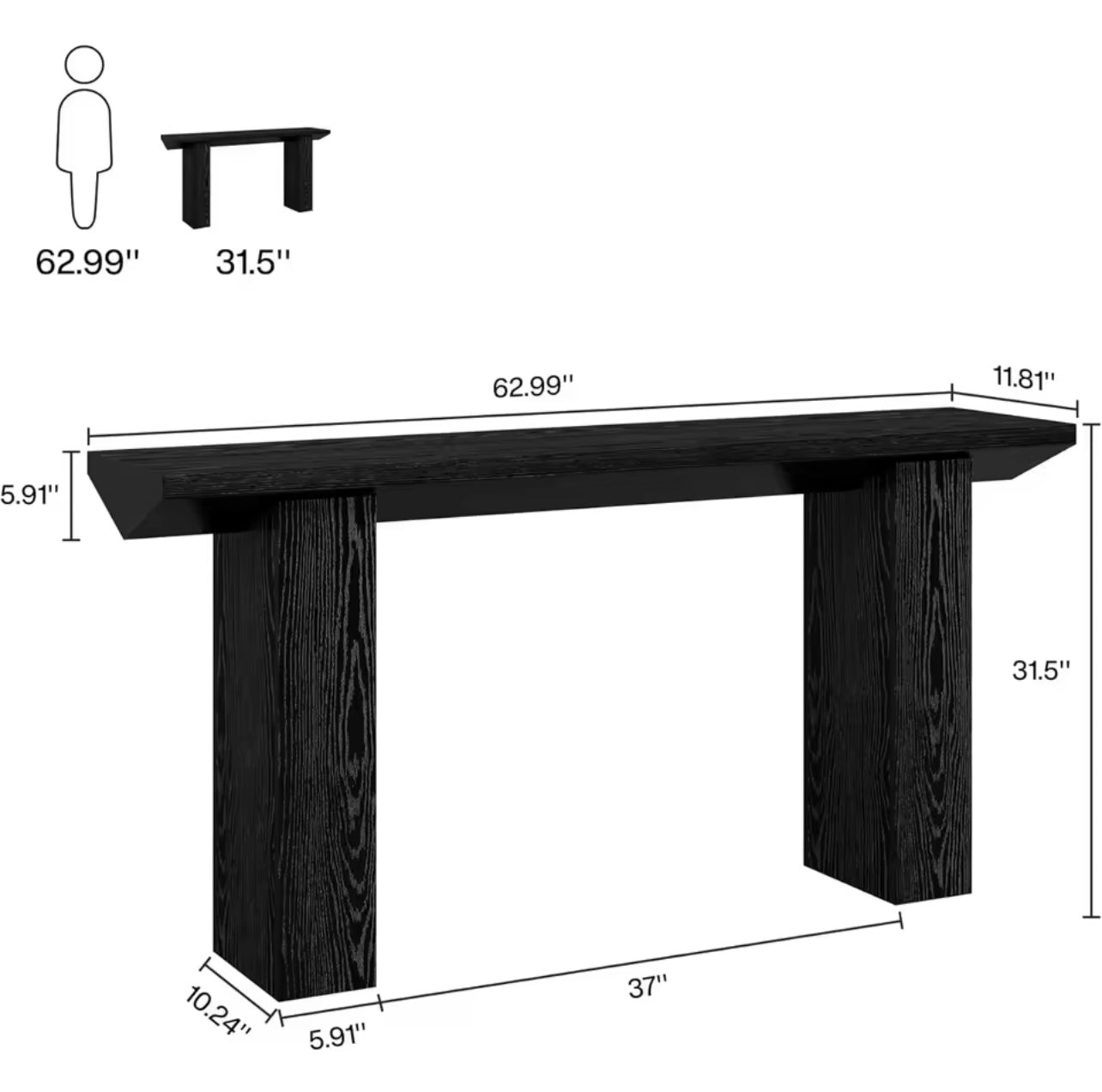 63” Farmhouse Console Table, Long Wooden Sofa Table for Entryway