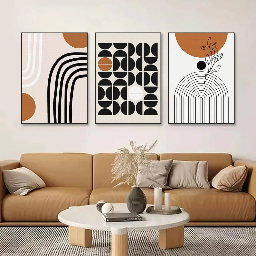 Neutral Wall Art - 3 Piece Geometric Abstract Wall Art (24x36)