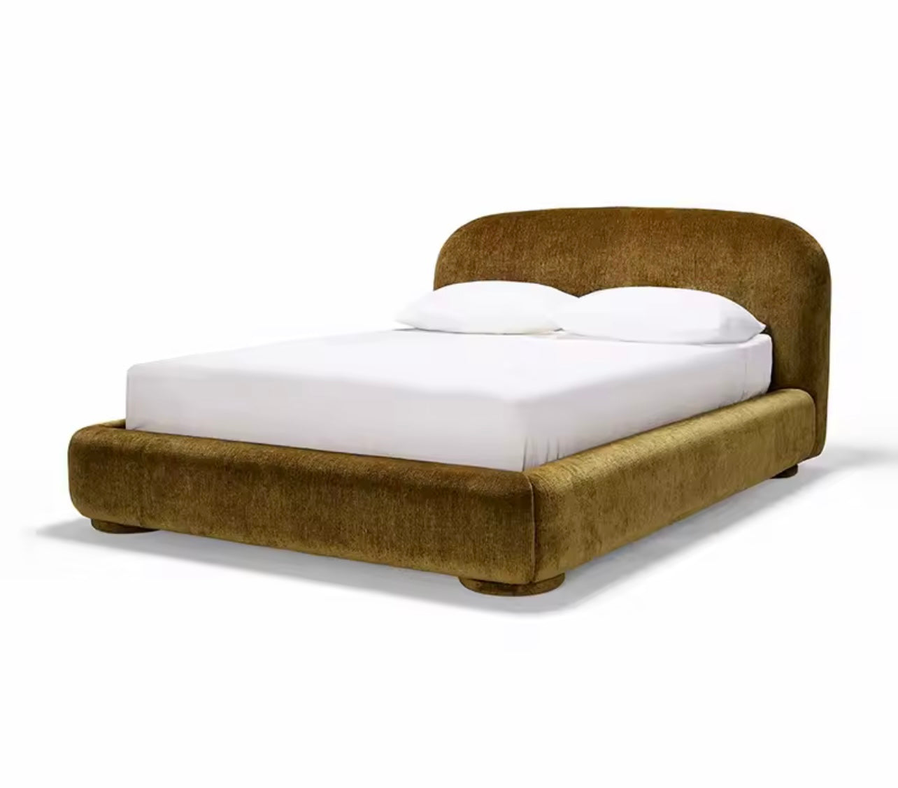 Minimalist Vintage Chenille Tufted Bed Frame with Solid Wood Base