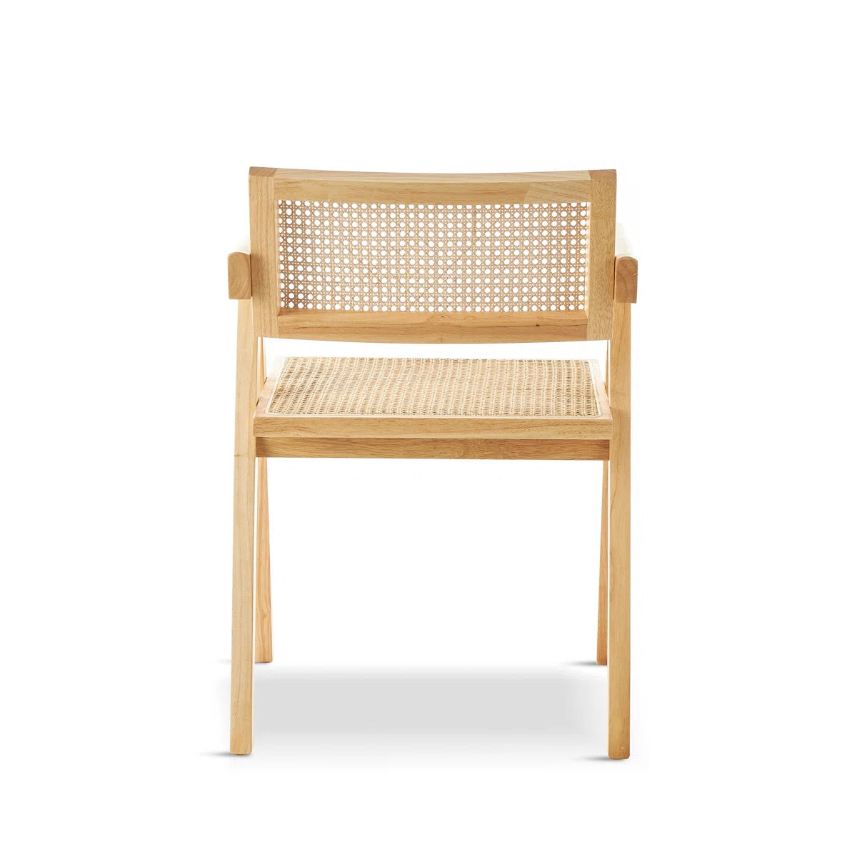 Set of 2 Cane Back Solid Wood Dining Armchairs
