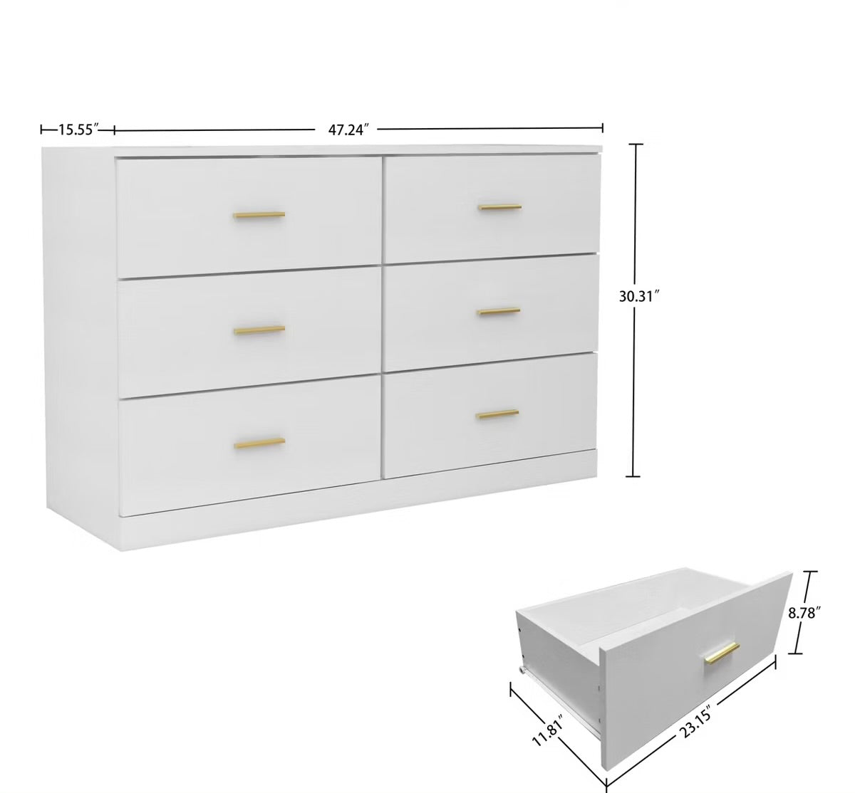6 Drawer White Bedroom Dresser - Engineered Wood Finish
