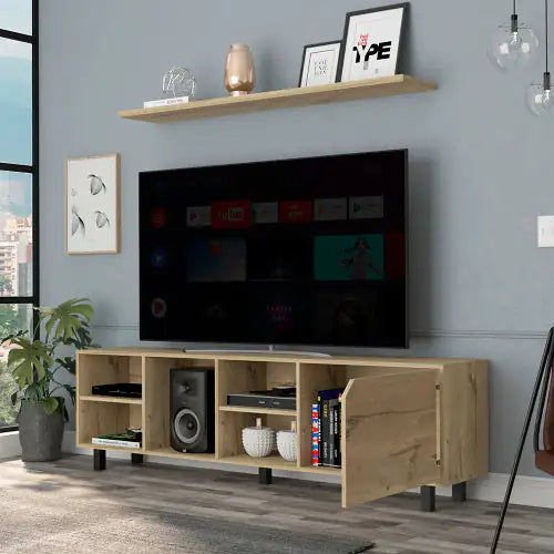 Light Oak 70-Inch TV Stand with Open Shelves