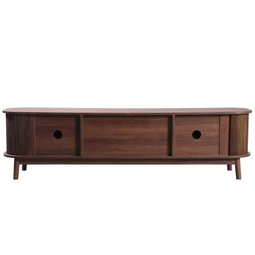 Modern Rattan TV Stand with Solid Wood Legs 75"