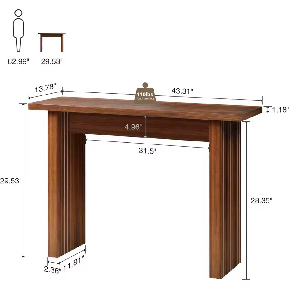 Rustic Fluted Console Table, Walnut Narrow Entryway Accent Table