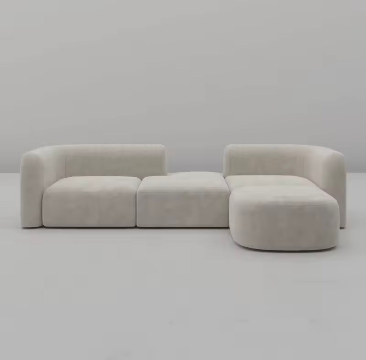 Minimalist Curved Velvet 4 Seater Modular Sectional Sofa, Cream