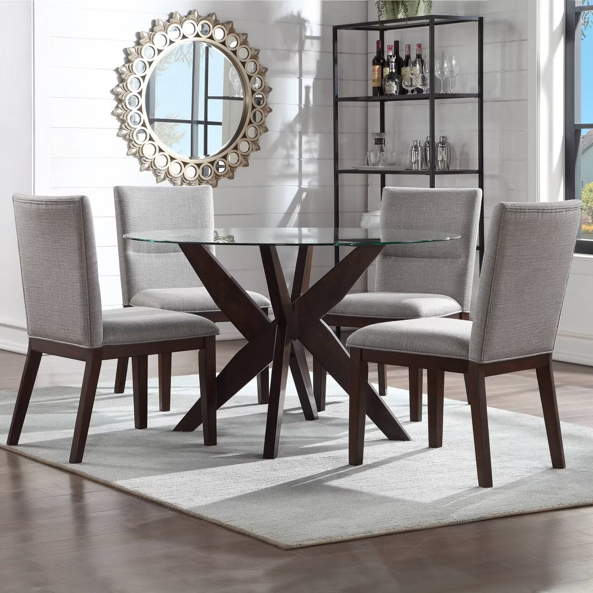 Dark Brown Dining Table with Glass Top