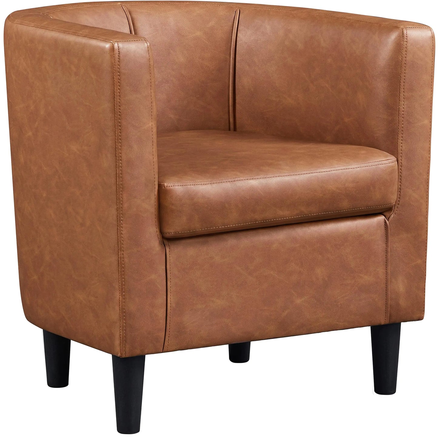 Modern Brown PU Leather Barrel Accent Chair