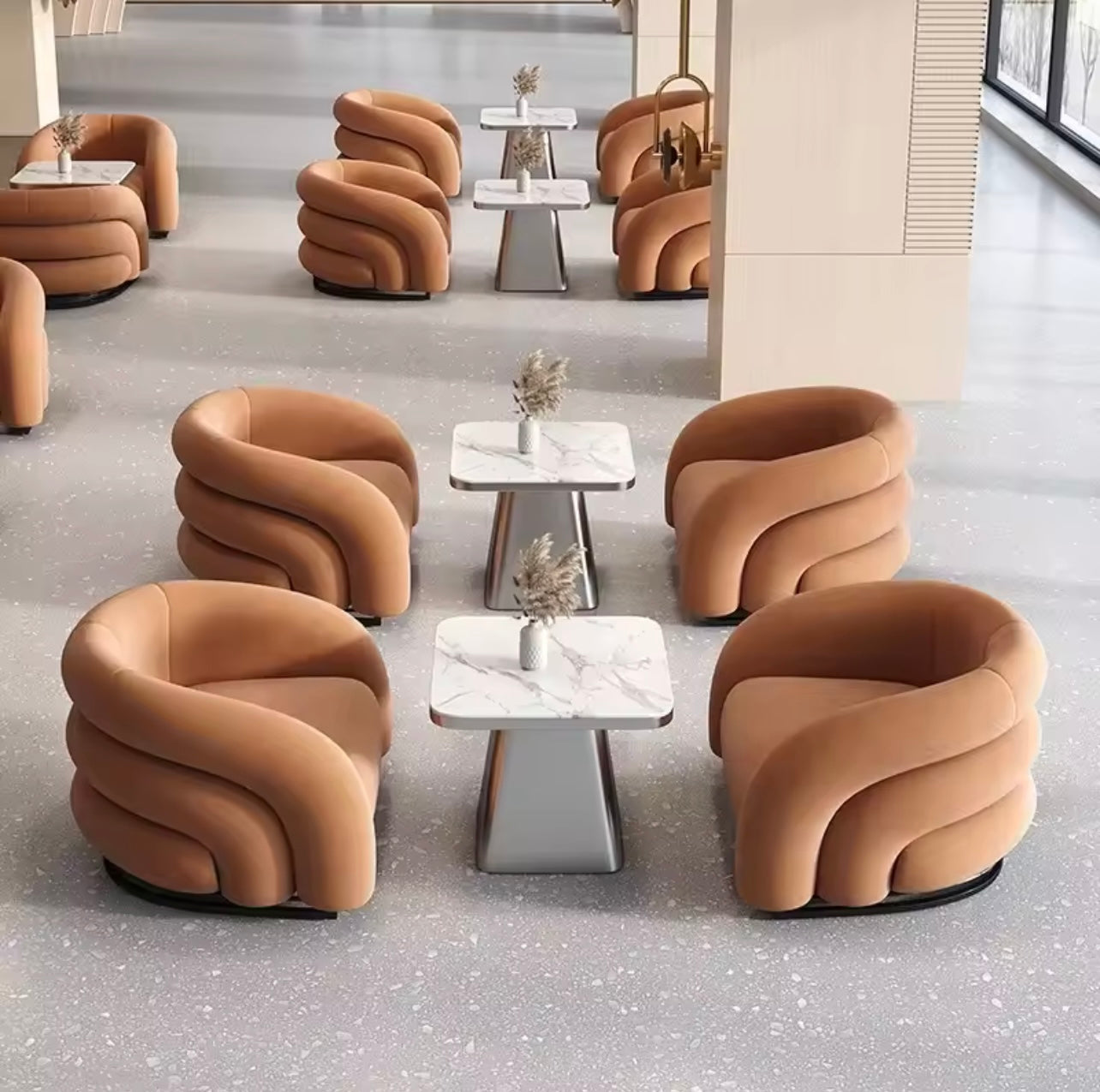 Modern Beige Luxury Accent Chair, Beige Aesthetic Curved Armchair