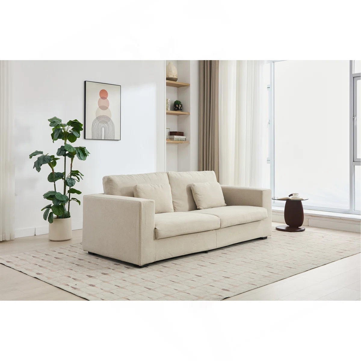 83" Beige 3 Seater Sofa with Detachable Cover