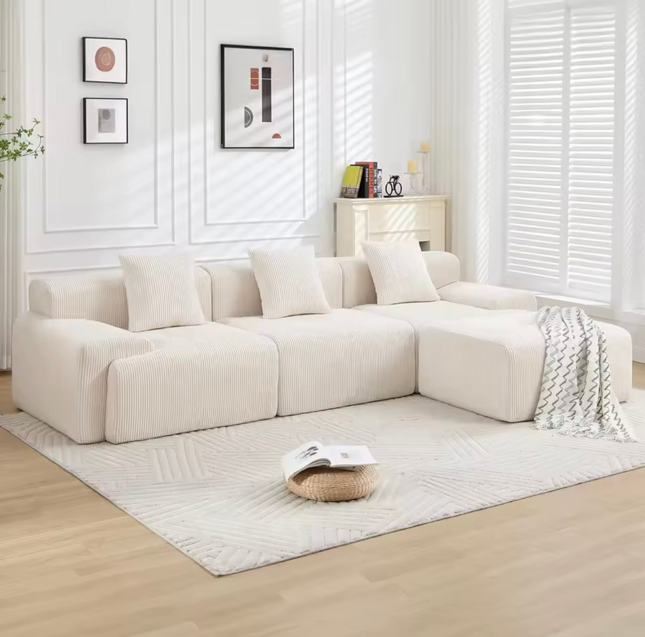 118” Modular Cloud Corduroy Sectional Sofa with Chaise, Green