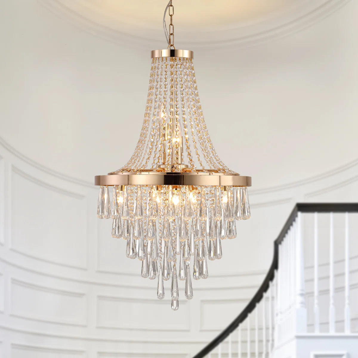 Golden Crystal Chandelier with Layered K9 Design