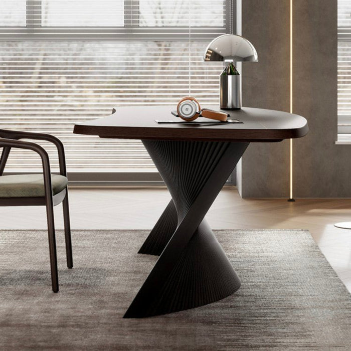 Solid Wood Executive Office Desk with Fluted Base in Black