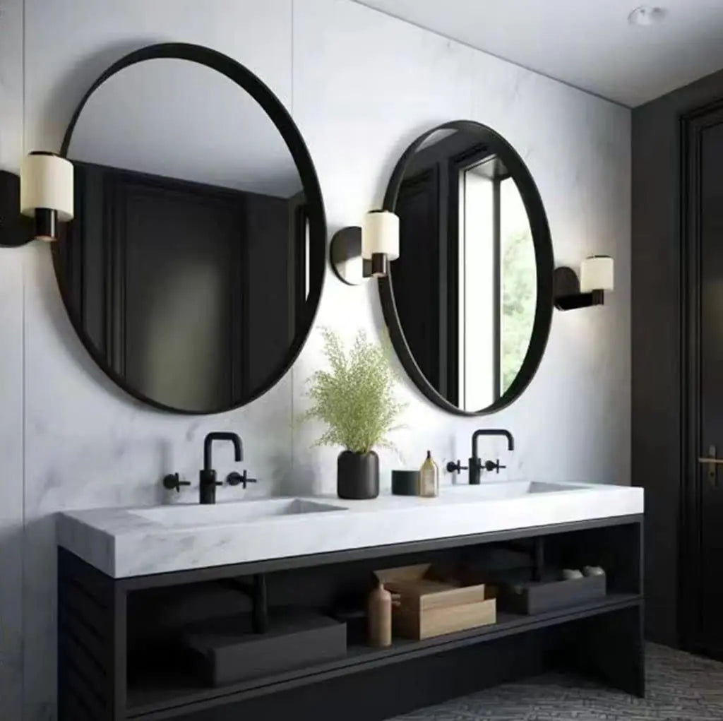 Set of 2 Mirrors - 30” Black Round Mirror - Bathroom Vanity Mirror