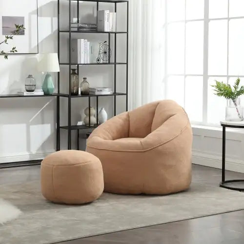 Tan Bean Bag Sofa Chair with Footrest
