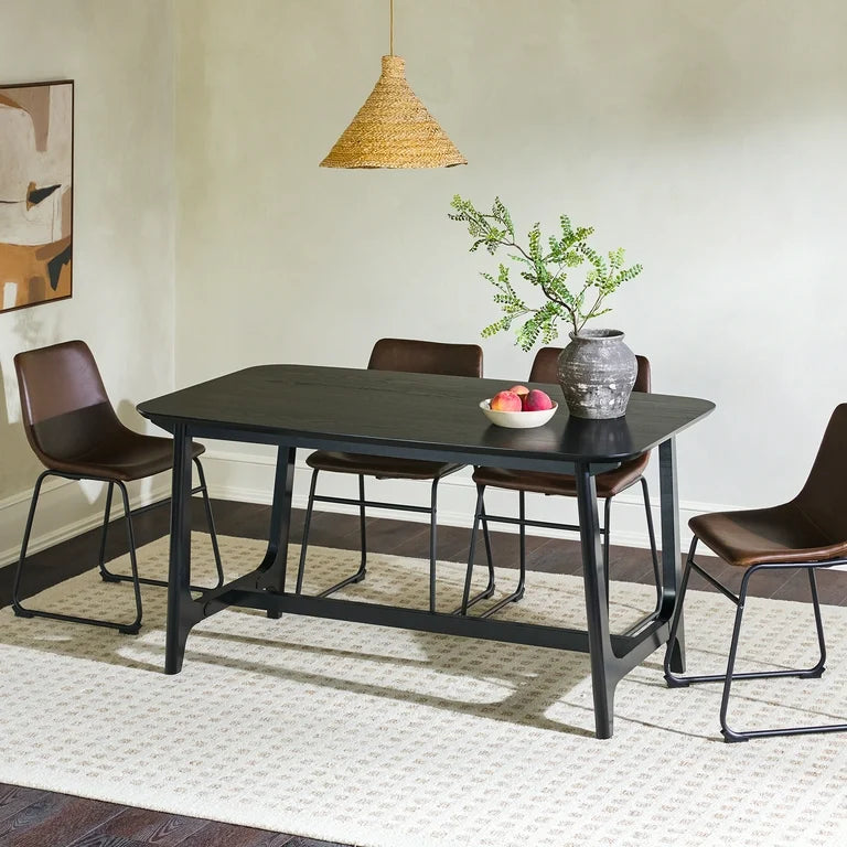 Mid-Century Trestle Dining Table, Black Ash