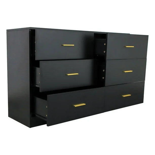 6 Drawer Black Bedroom Dresser - Engineered Wood Finish