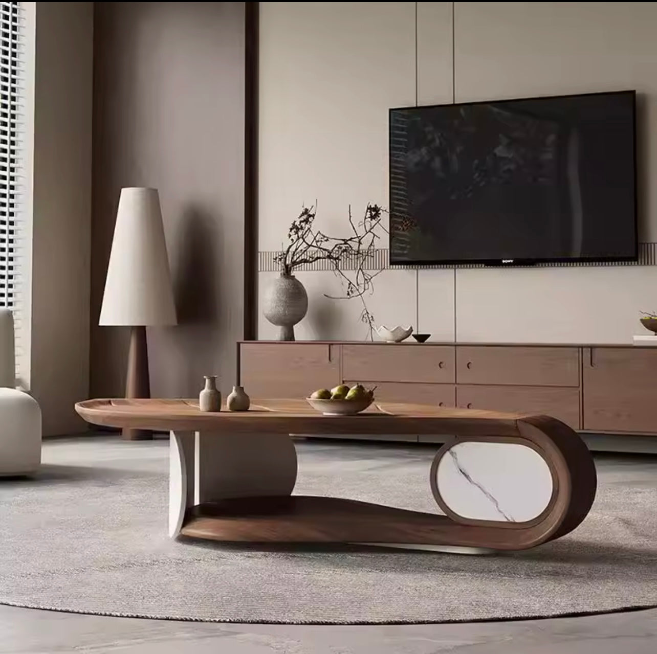 Leaf Shaped Asymmetrical Coffee Table in Walnut