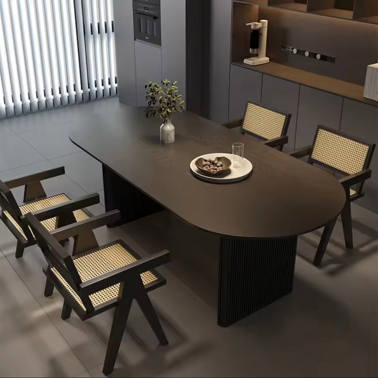 Large Round Black Ash Wood Modern Dining Table