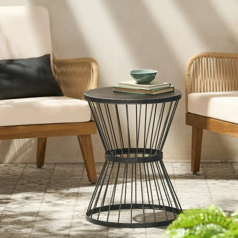 16” Modern Black Metal Side Table – Small Round Accent Table