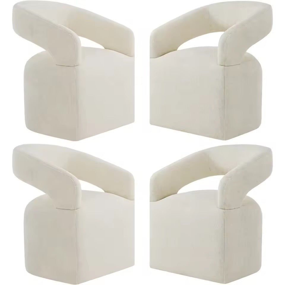White Set of 4 Upholstered Versatile Dining Chairs with Hidden Wheels