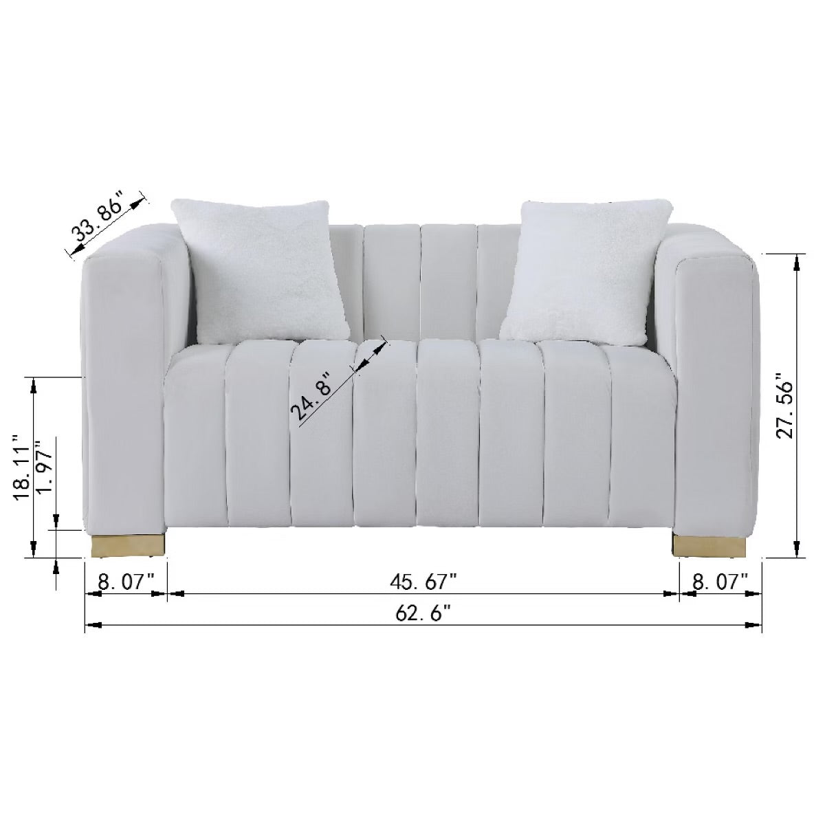 Grey or Beige 3 Seater Sofa - Velvet Loveseat Sofa