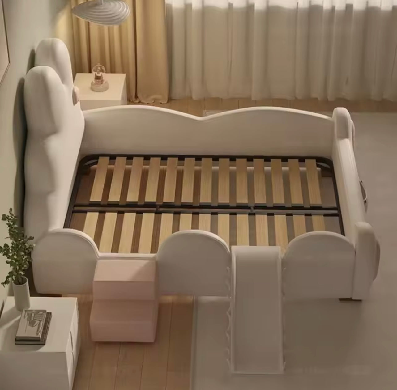 Bunny Ears Kids Bed with Slide & Ladder, Latex Mattress Included