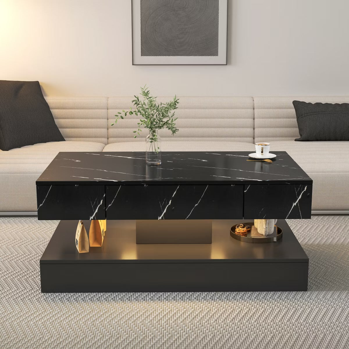 Modern LED Coffee Table with Storage Drawer