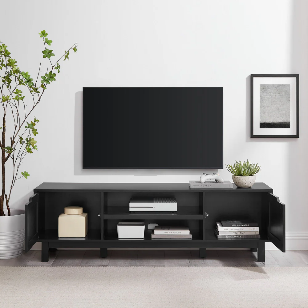 58" Black 2-Door Modern TV Stand with Storage