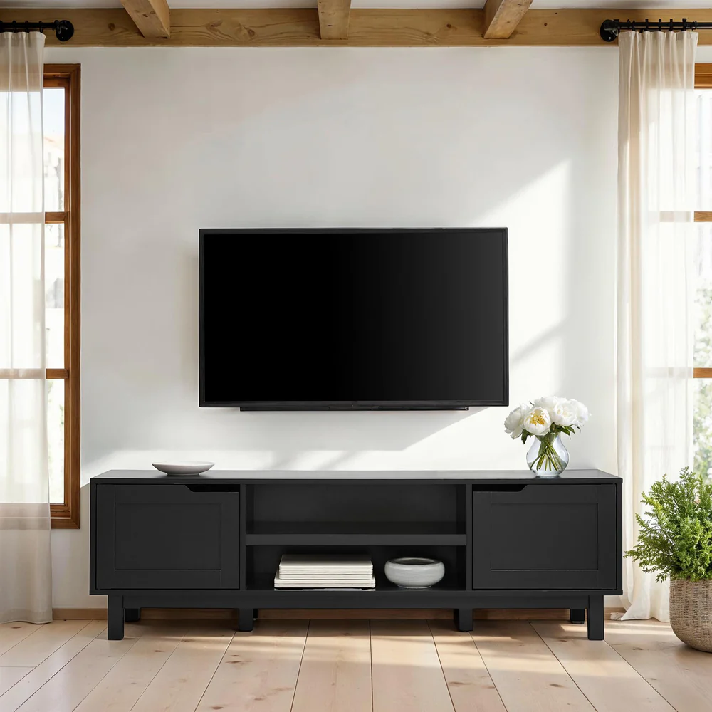 58" Black 2-Door Modern TV Stand with Storage