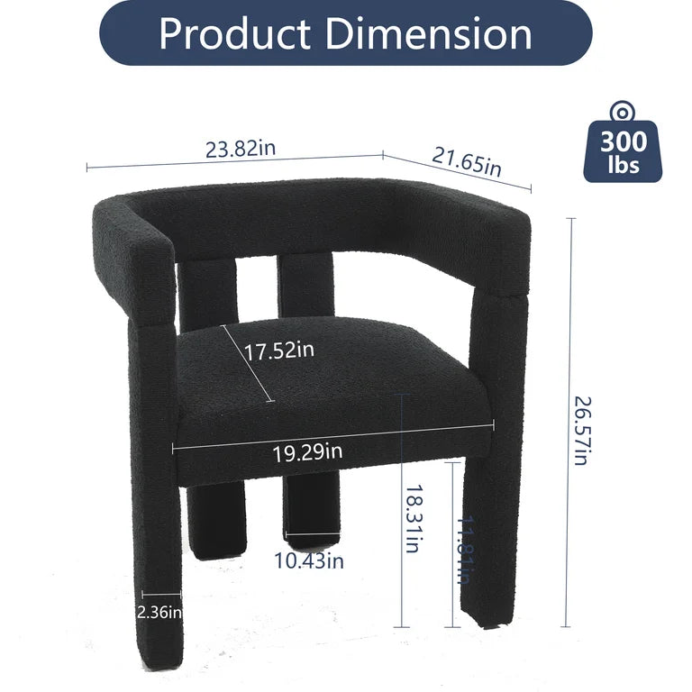 Set of 2 Modern Upholstered Black Teddy Accent Dining Chairs