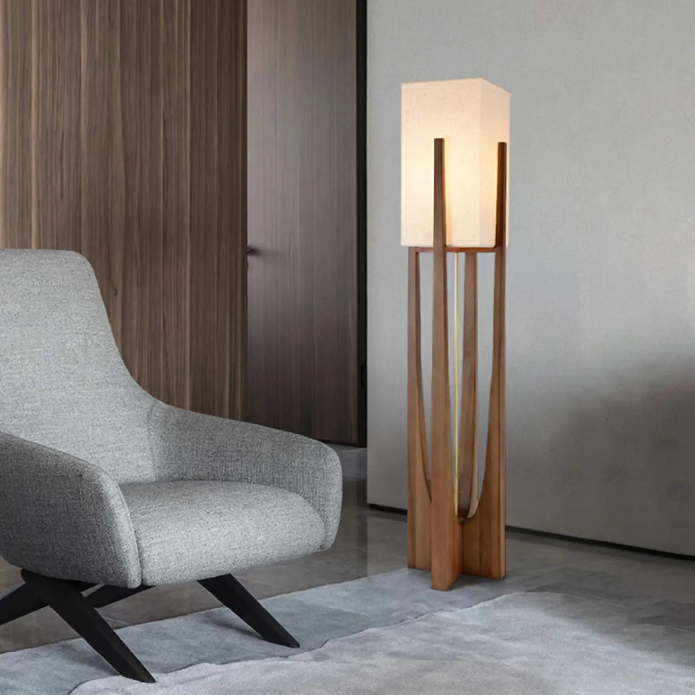 Retro Wooden Table Lamp with Fabric Shade