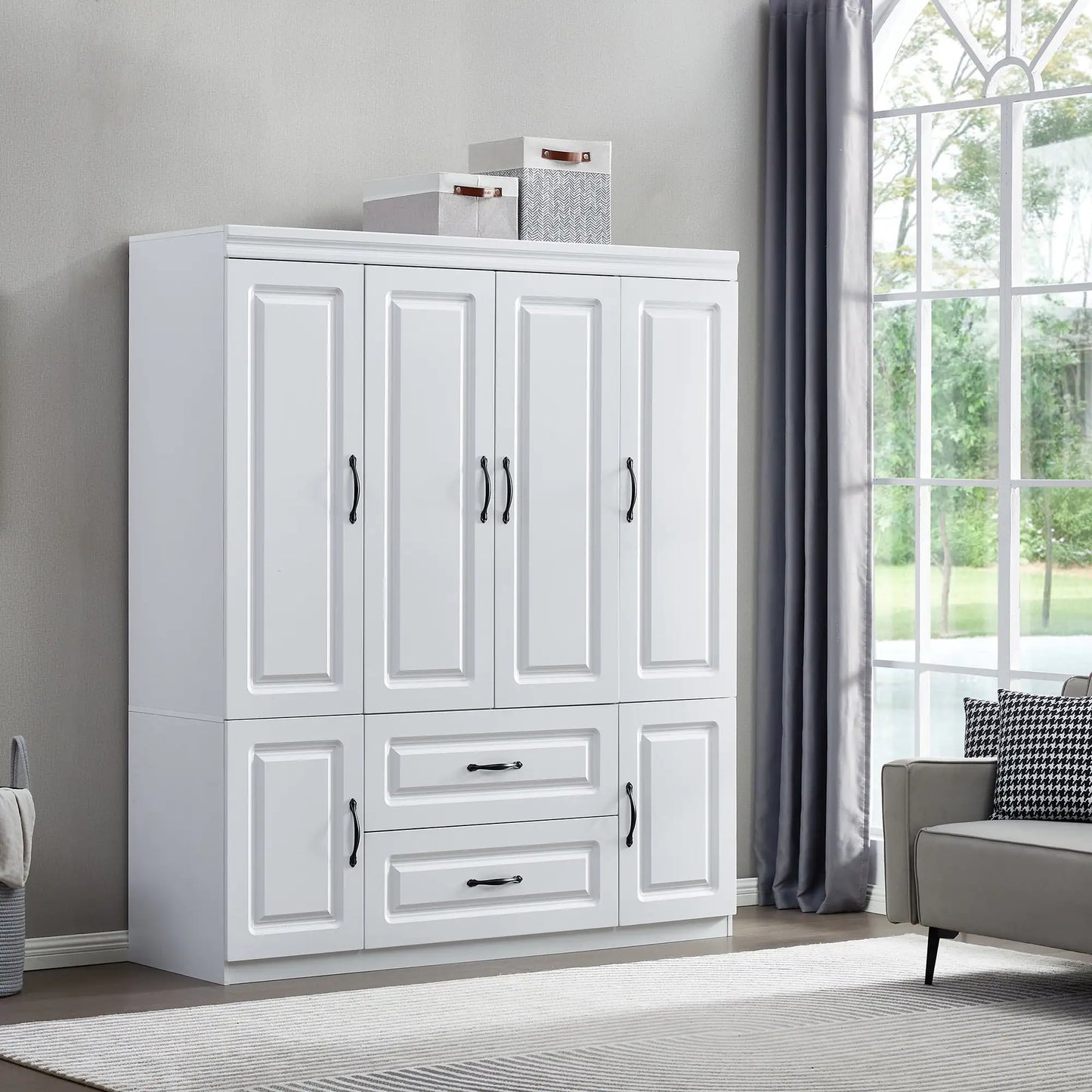 78" White 2-Door Wardrobe Closet with Shelves