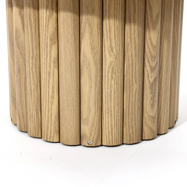 23.6" Fluted Round Wood Side Table – Oak Finish