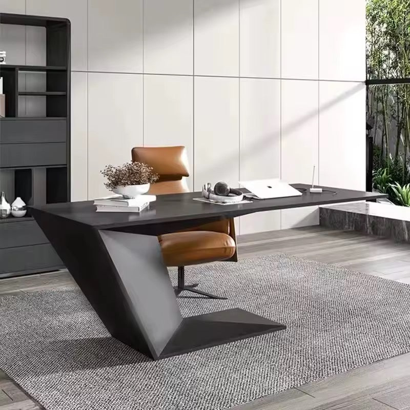 American Oak Executive Desk with U-Base in Charcoal Grey