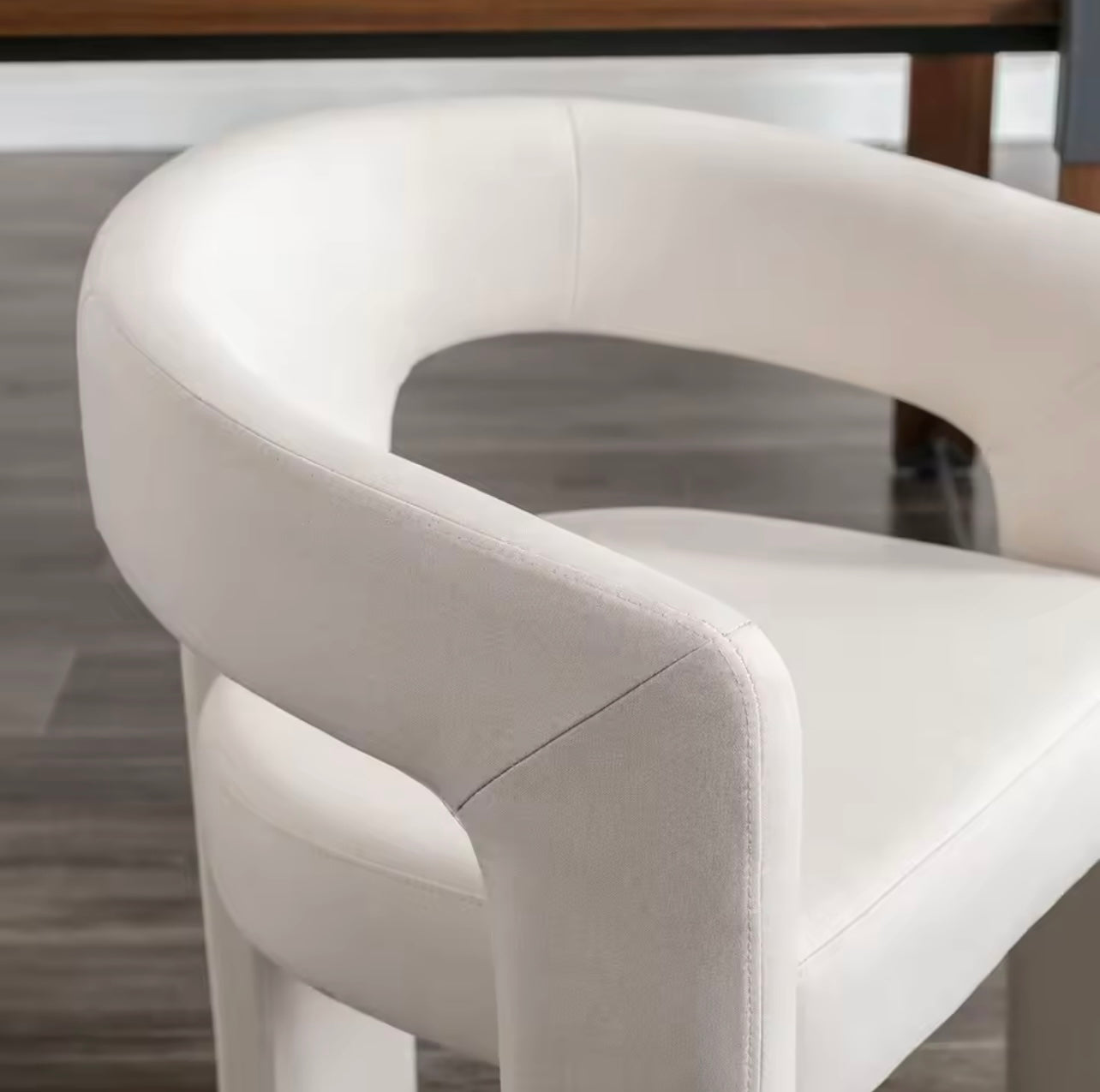 Modern White Barrel Dining Chair, Upholstered Makeup Vanity Chair