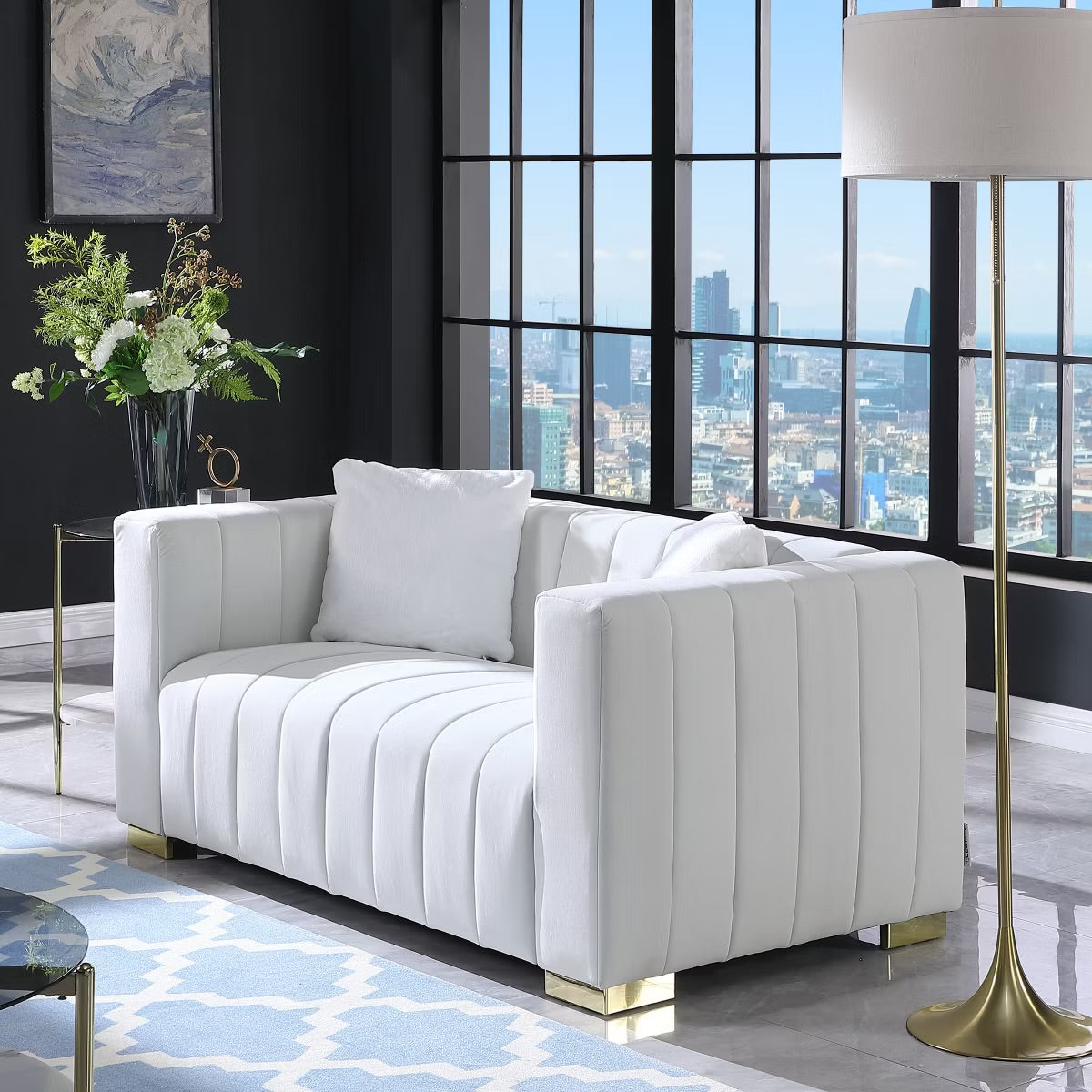 Grey or Beige 3 Seater Sofa - Velvet Loveseat Sofa