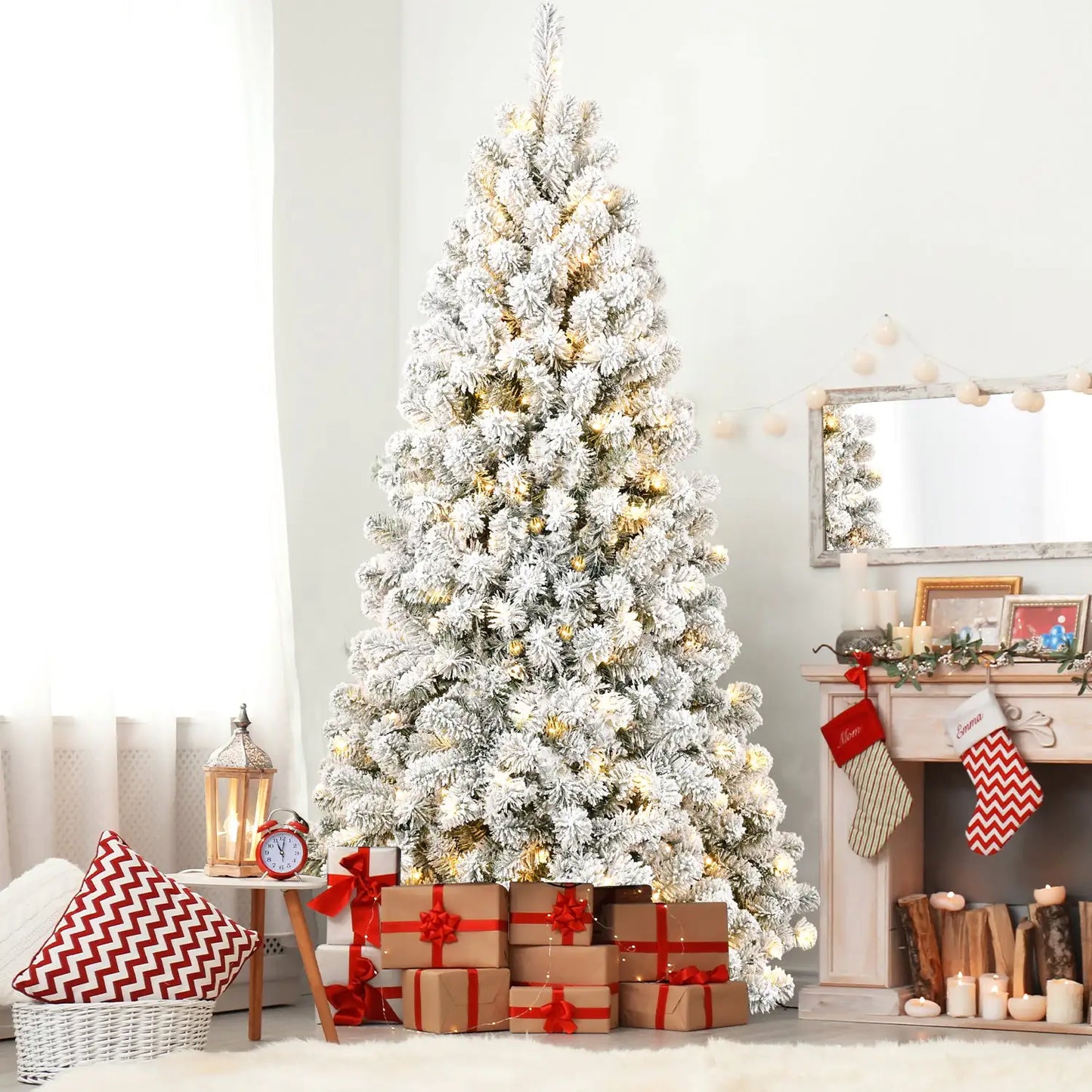 6ft Pre-Lit Flocked Christmas Tree with 300 Lights