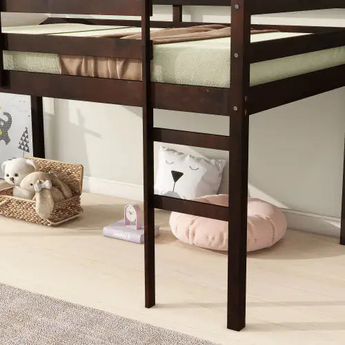 Solid Wood Twin Loft Bed With Ladder, Espresso Bed Frame