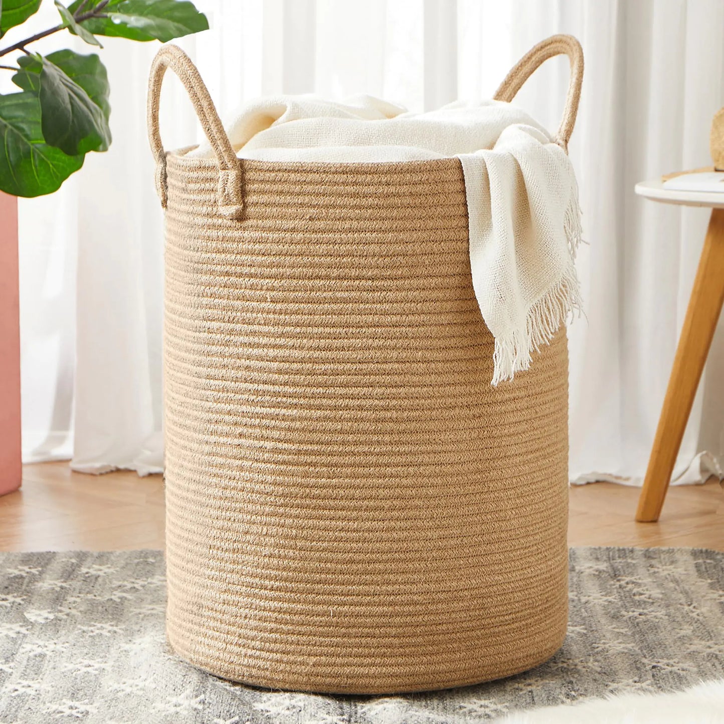 62L Jute Rope Handwoven Laundry Basket - Storage Basket for Clothes