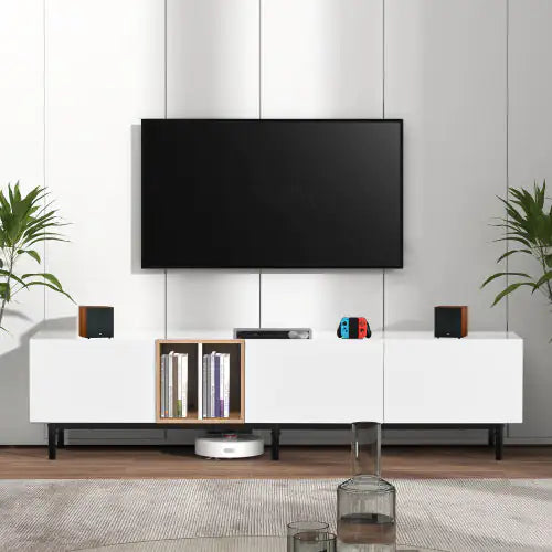 White 3-Door TV Stand for 80 Inch TVs