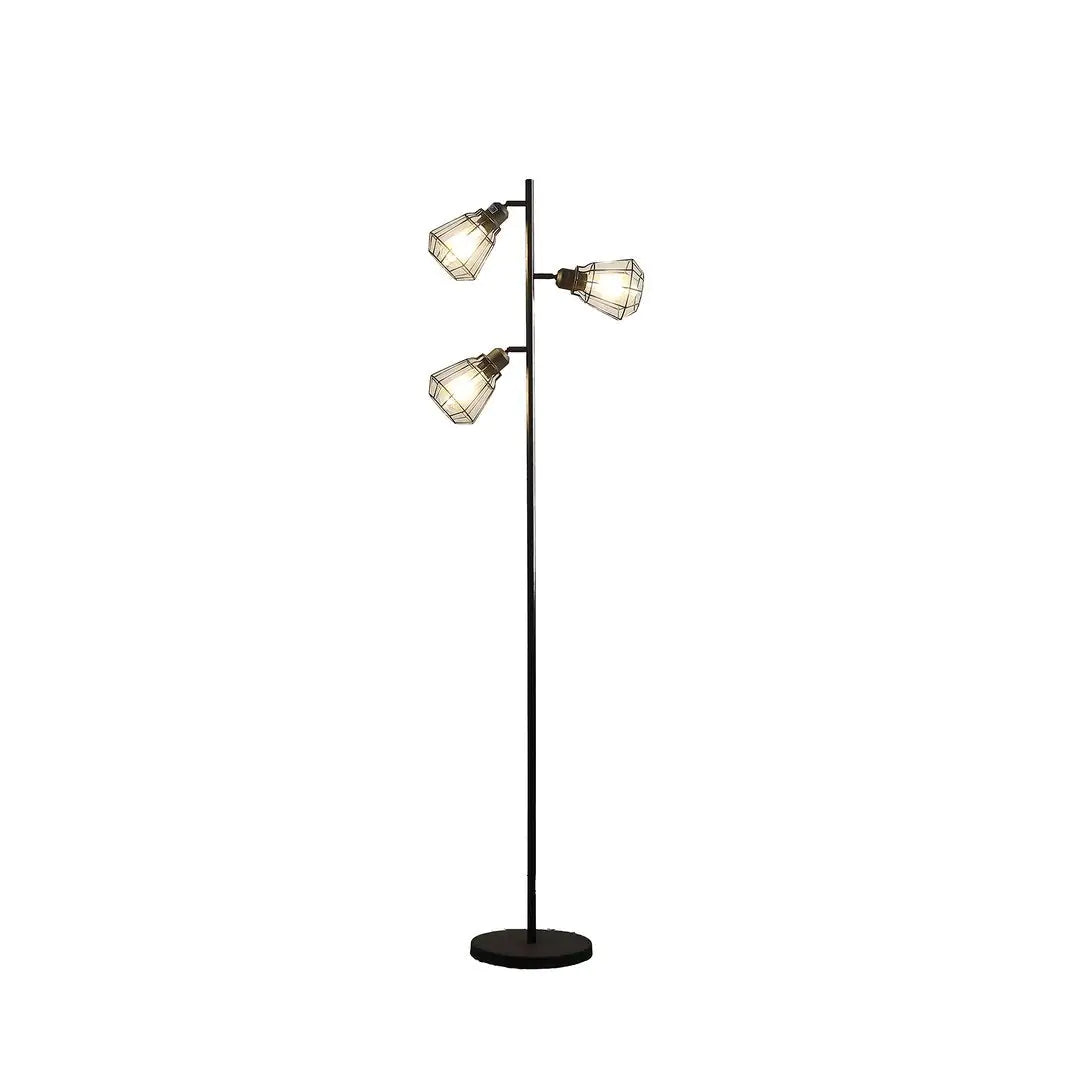 Adjustable Cage Shade Industrial Metal Floor Lamp, Matte Black