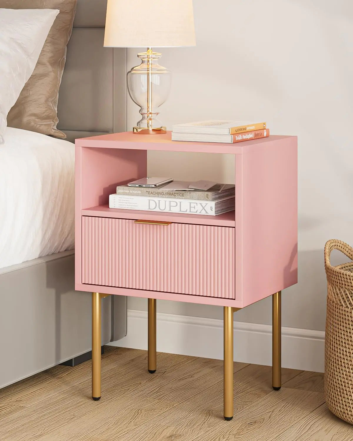Pink Nightstand with Drawers - Pink Nightstand for Girls Bedroom