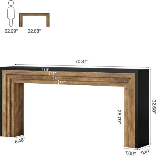 Long Modern Console Table, 70.9” Natural Wood Entryway Table