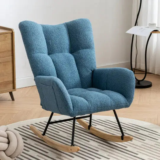 Rocking Chair With Pockets, Soft Teddy Fabric Rocking Chair For Nursery, Comfortable Wingback Golider Rocking Chair